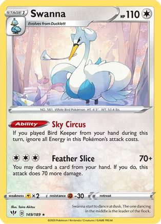 Swanna 149/189 - SWSH03 Darkness Ablaze Reverse Holofoil