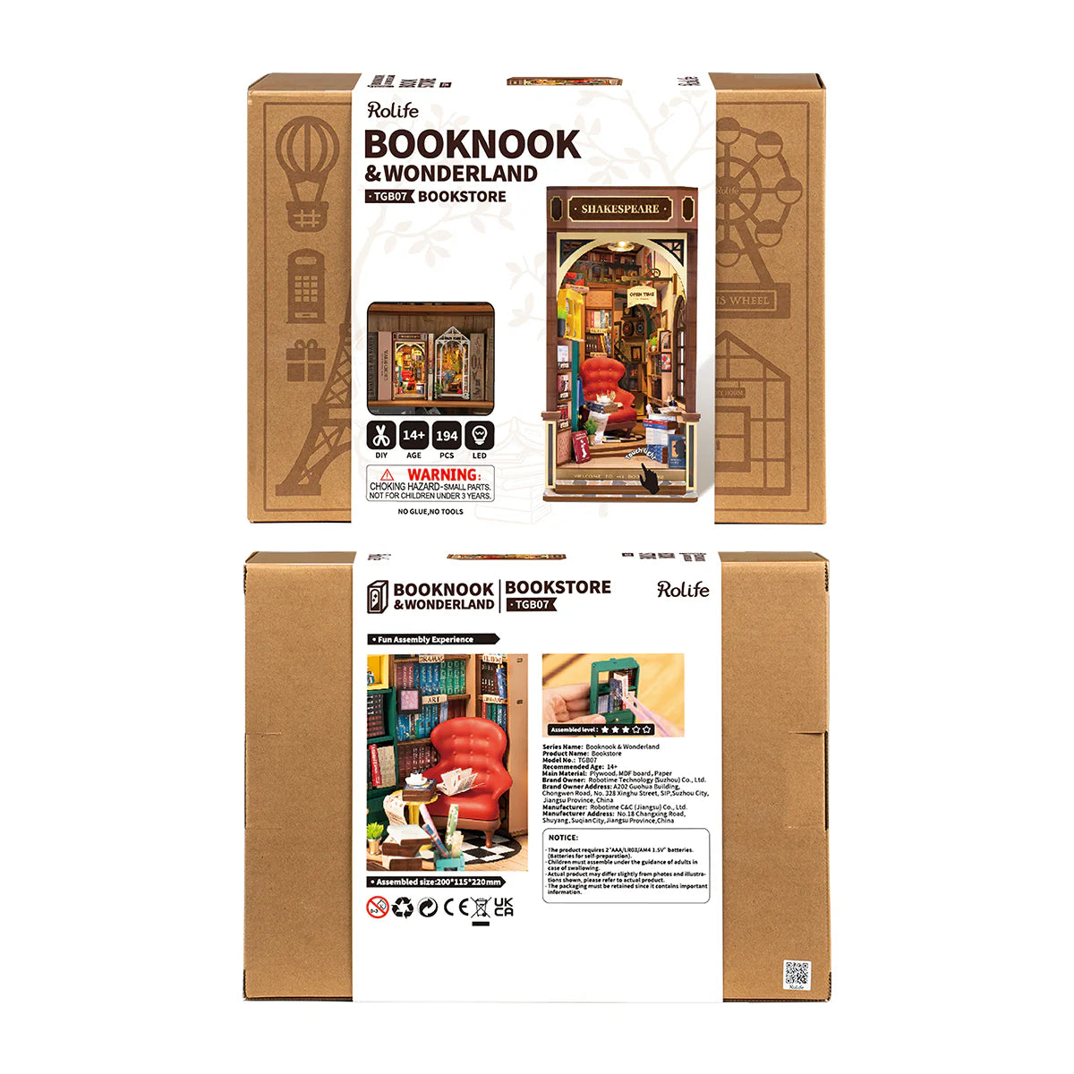 Rolife Bookstore DIY Book Nook Kit | Miniature Library Shelf Insert
