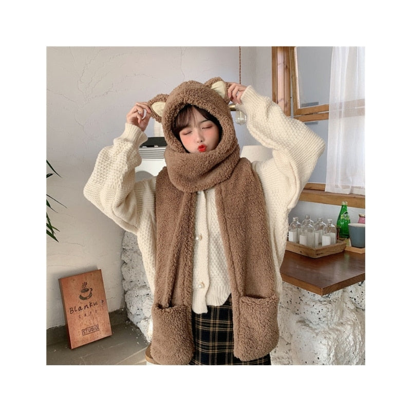 Plush Cat Hooded Scarf