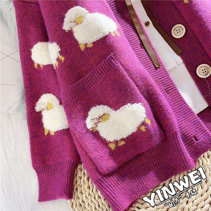 Lässiger Schaf-Cardigan-Pullover