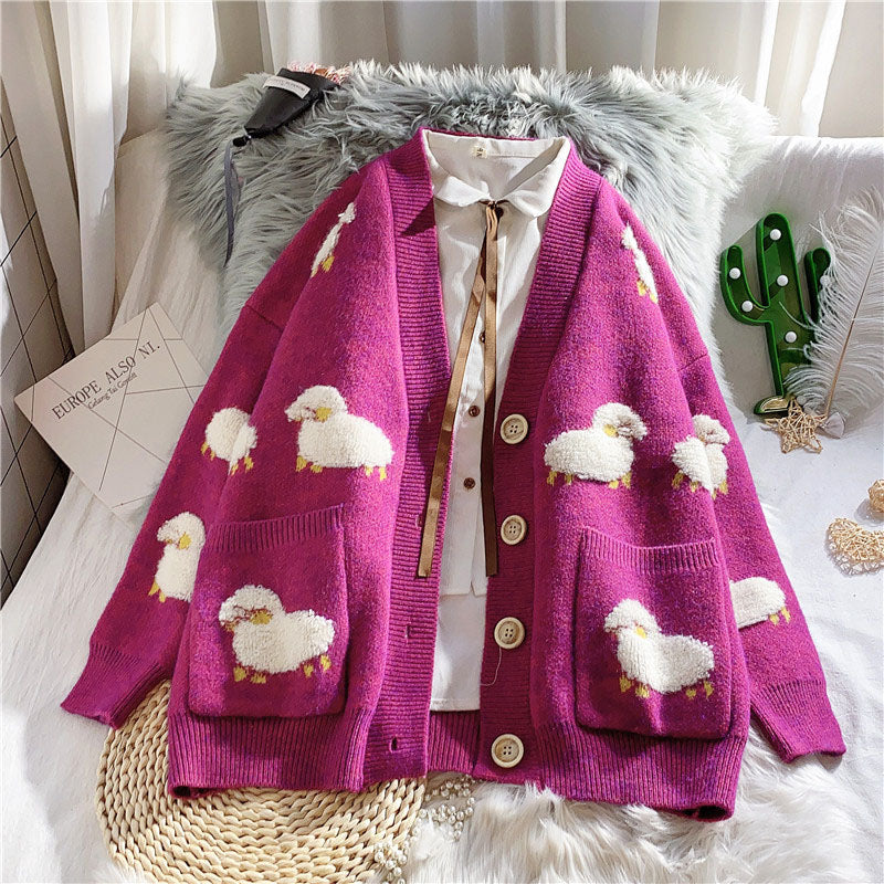 Lässiger Schaf-Cardigan-Pullover