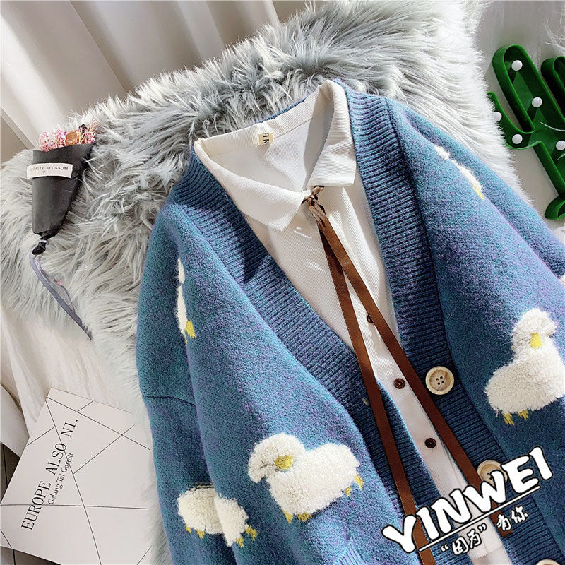 Lässiger Schaf-Cardigan-Pullover