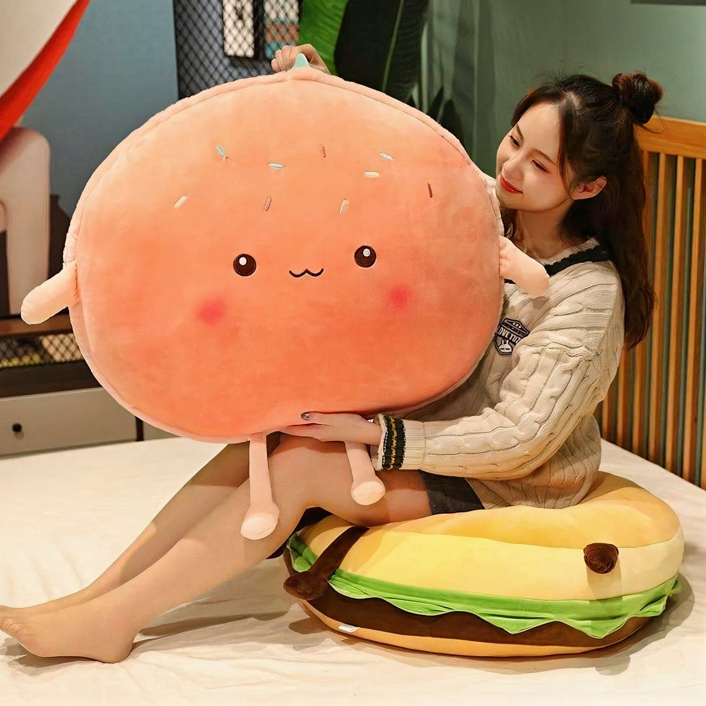 Gigantische Plumpy-Hamburger-Kun- und Macaroon-Chan-Plüschtier-Sammlung