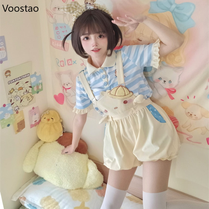 Baby-Overall-Shorts mit Küken-Stickerei