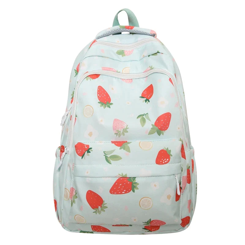 Pastel Strawberry Print Backpacks