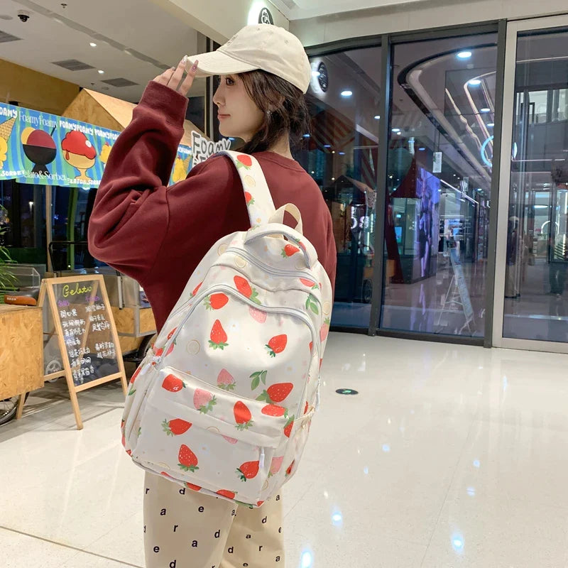 Pastel Strawberry Print Backpacks