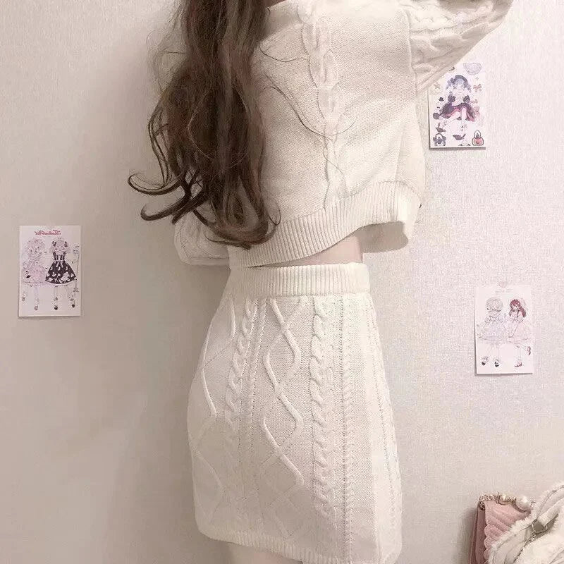 Besticktes Häschen-Strickpullover-Outfit