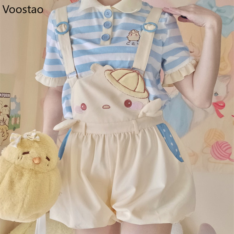Baby-Overall-Shorts mit Küken-Stickerei