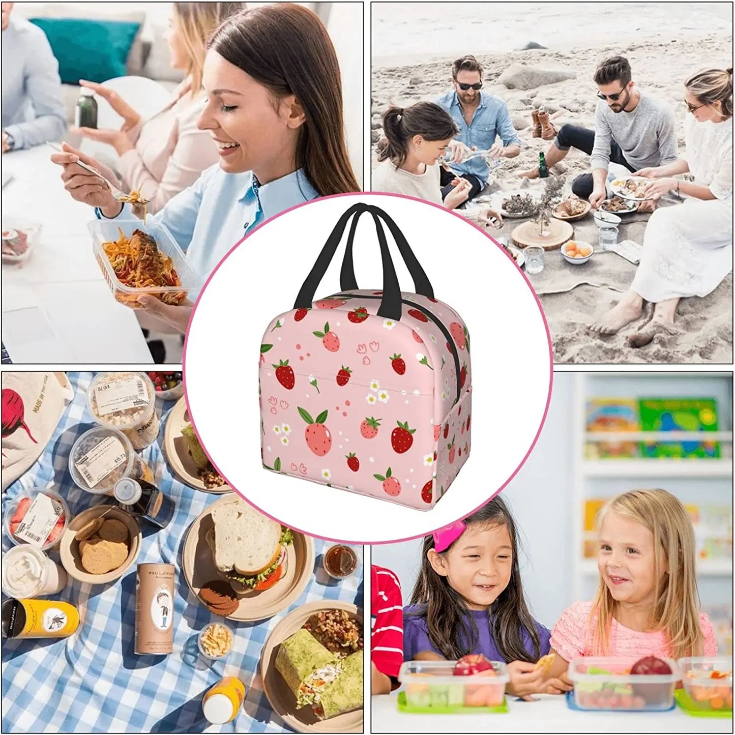 Isolierte Lunchtaschen mit Erdbeer-Print