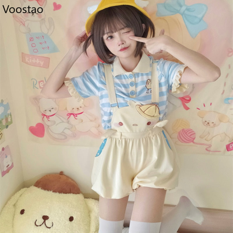 Baby-Overall-Shorts mit Küken-Stickerei