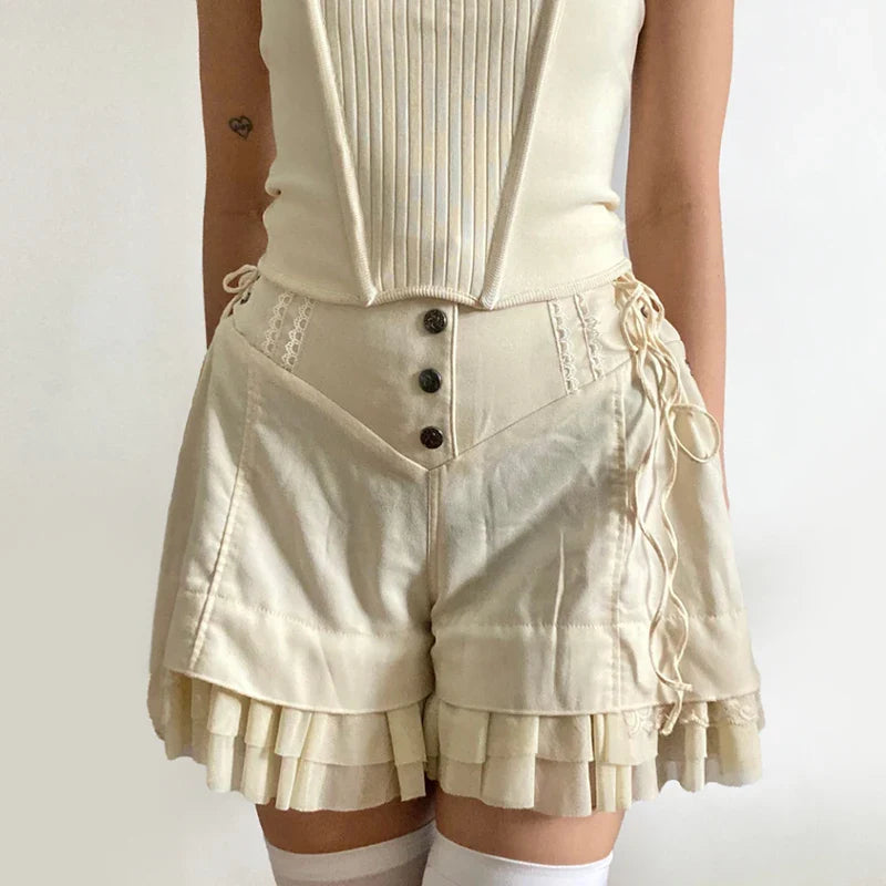 Cream Ruffle Shorts