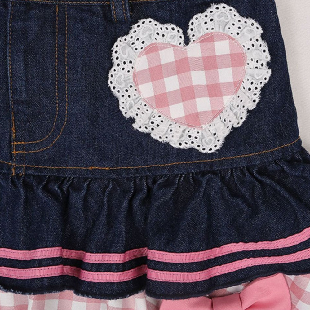 Rüschenrock aus Gingham und Denim