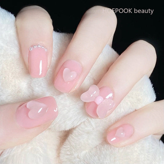 Pink Heart & Bow Press On Nails