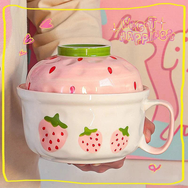 Ceramic Strawberry Ramen Bowl