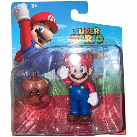 SUPER MARIO Action Figure 2.5 Inch Racoon Mario with Super Leaf Accessory Collectible Toy