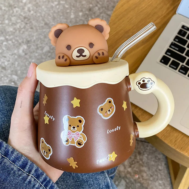 Teddy Bear Mug With Lid and Straw