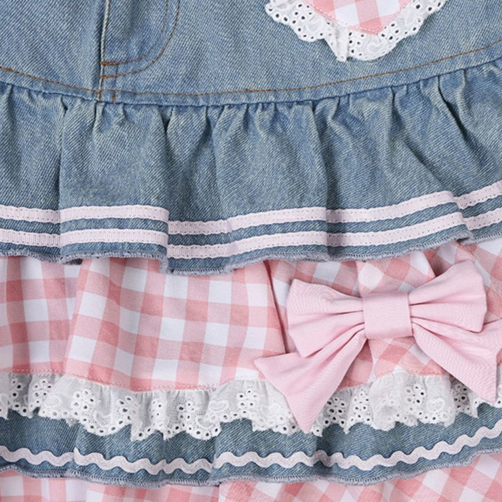 Rüschenrock aus Gingham und Denim