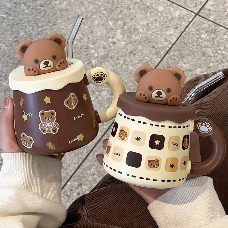 Teddy Bear Mug With Lid and Straw
