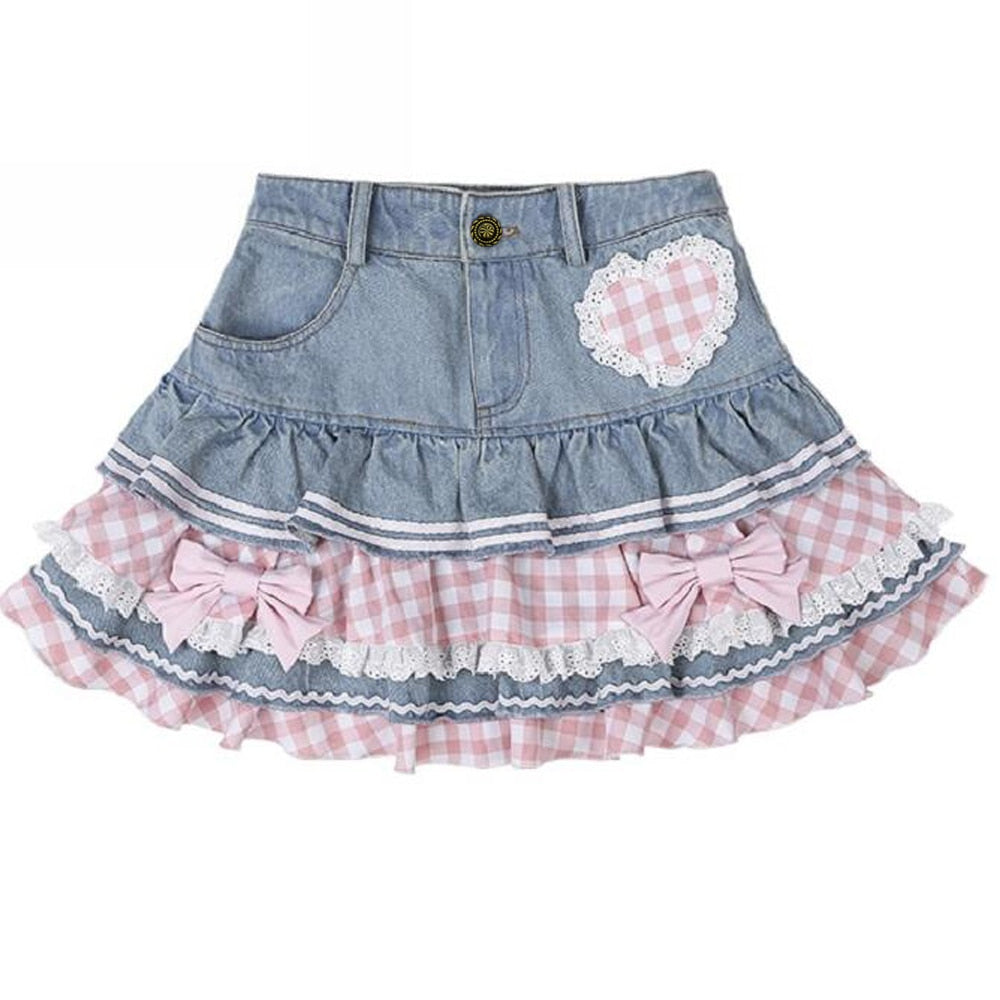 Rüschenrock aus Gingham und Denim