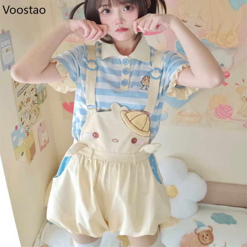 Baby-Overall-Shorts mit Küken-Stickerei