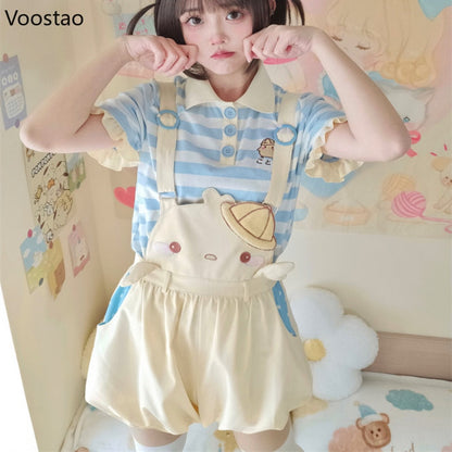 Baby Chick Embroidery Overalls Shorts