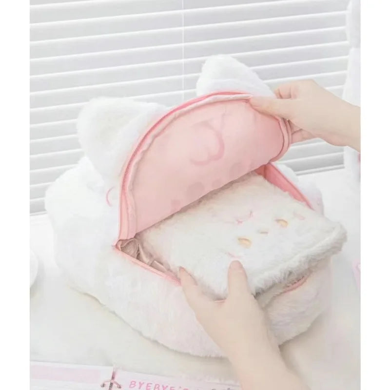 Rosa-weißer Plüsch-Katzenrucksack