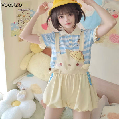 Baby Chick Embroidery Overalls Shorts