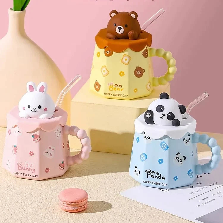 Hasen-, Bären- und Panda-Tassen