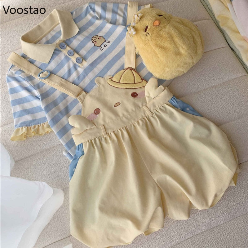 Baby-Overall-Shorts mit Küken-Stickerei