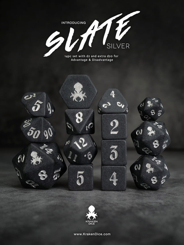 Kraken Slate 14 pc Matte TTRPG Dice Set