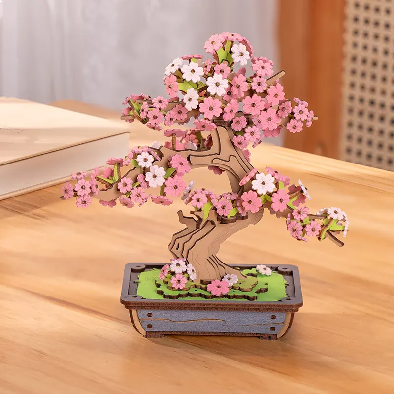 DIY Book Nook Shelf Insert Kit – Sakura Bonsai | Robotime 3D Miniature Puzzle