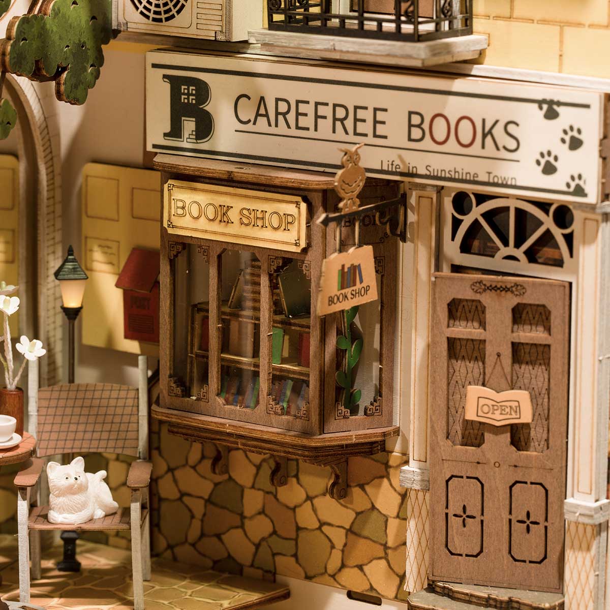 Rolife Sunshine Town Book Nook Kit | DIY Miniature Shelf Insert