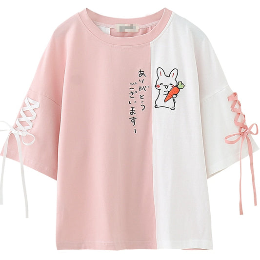 Happy Bunny Lace up Sleeves Shirt