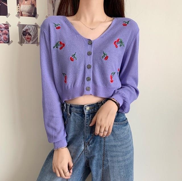 Gestrickter Crop-Cardigan mit Blumenmuster
