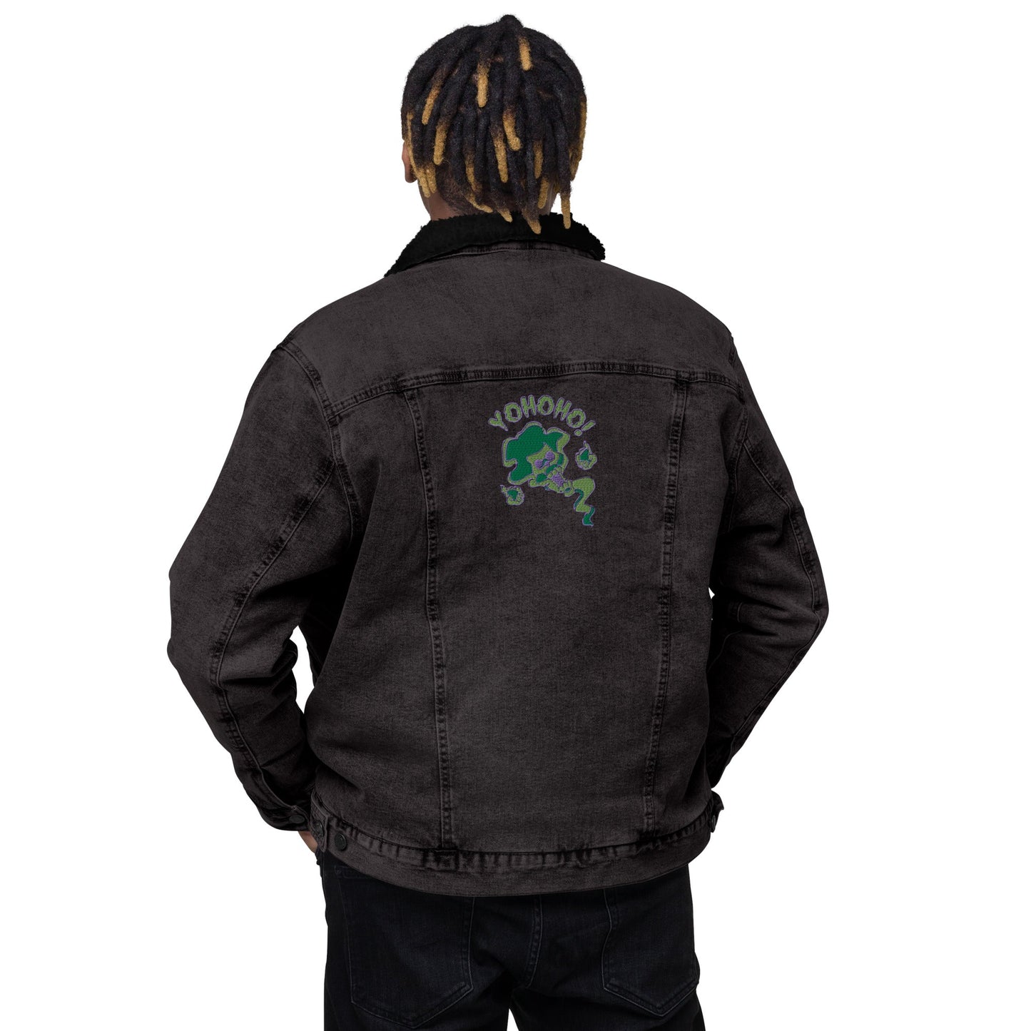 Brook Soul King recycelte bestickte Unisex-Denim-Sherpa-Anime-Jacke