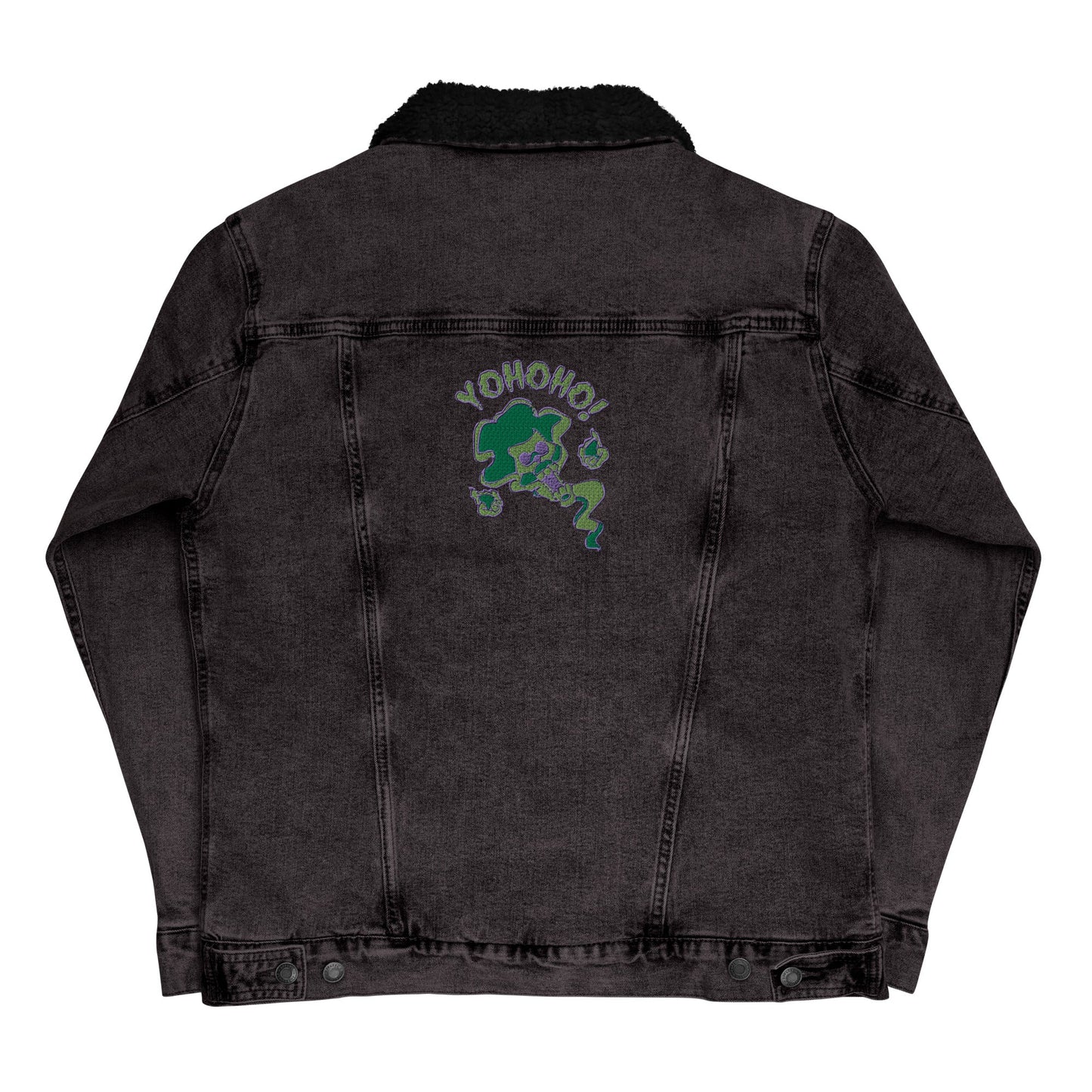 Brook Soul King recycelte bestickte Unisex-Denim-Sherpa-Anime-Jacke