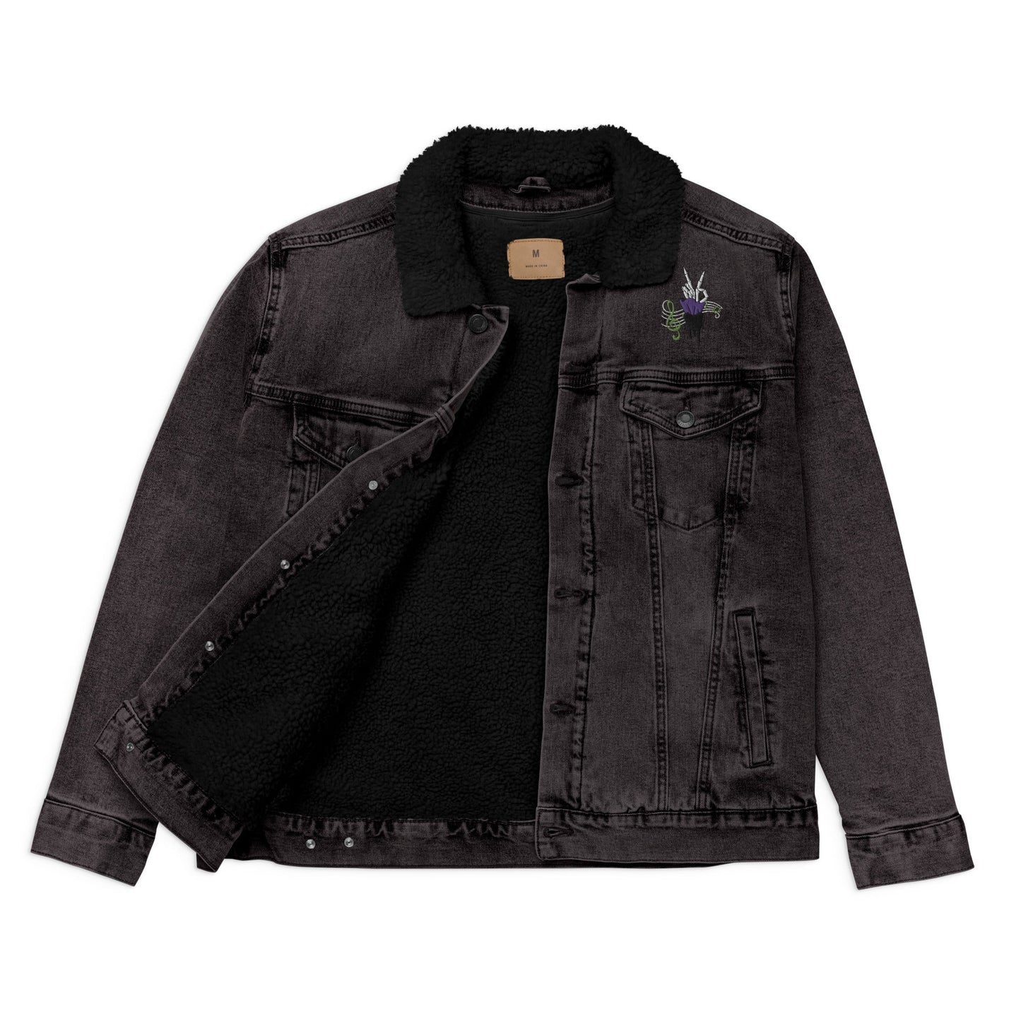 Brook Soul King recycelte bestickte Unisex-Denim-Sherpa-Anime-Jacke