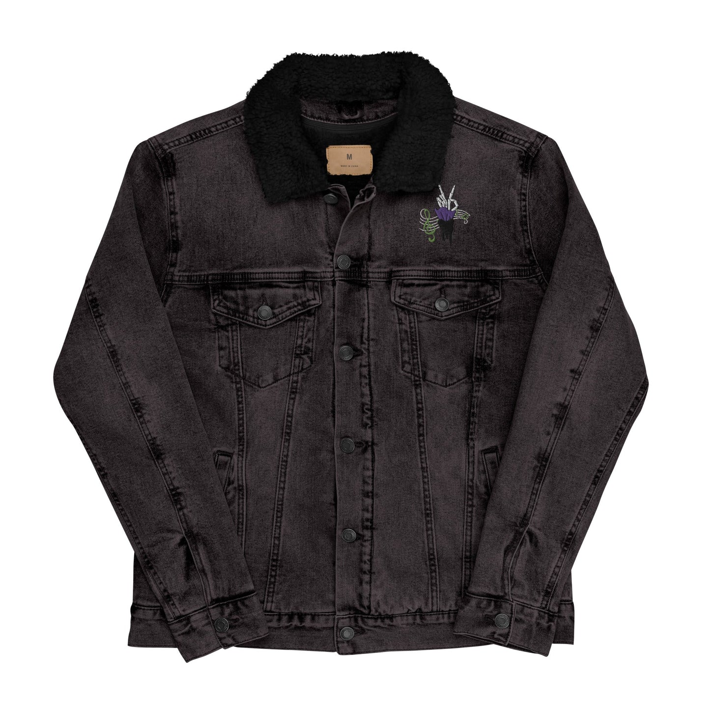 Brook Soul King recycelte bestickte Unisex-Denim-Sherpa-Anime-Jacke