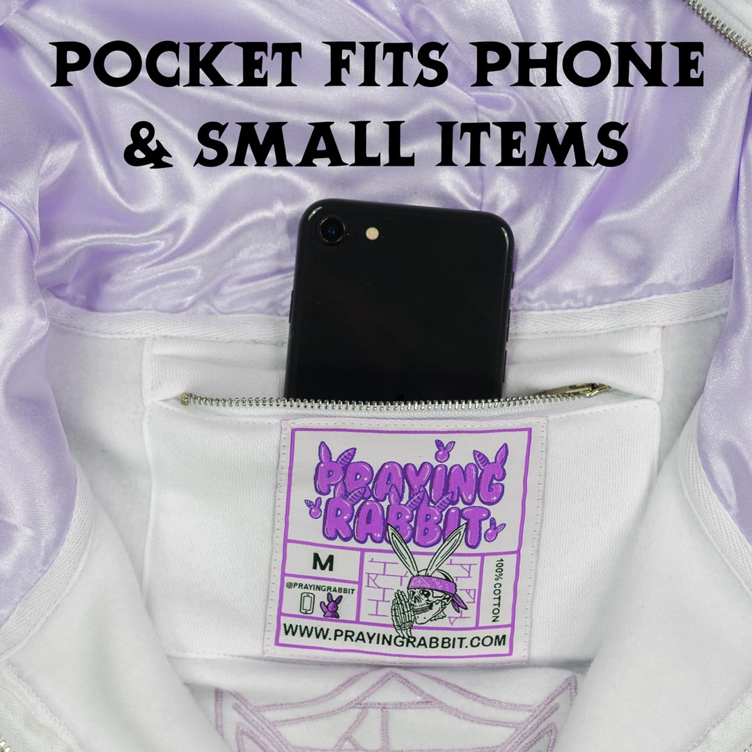 Praying Rabbit Hoodie (White/Lavender)