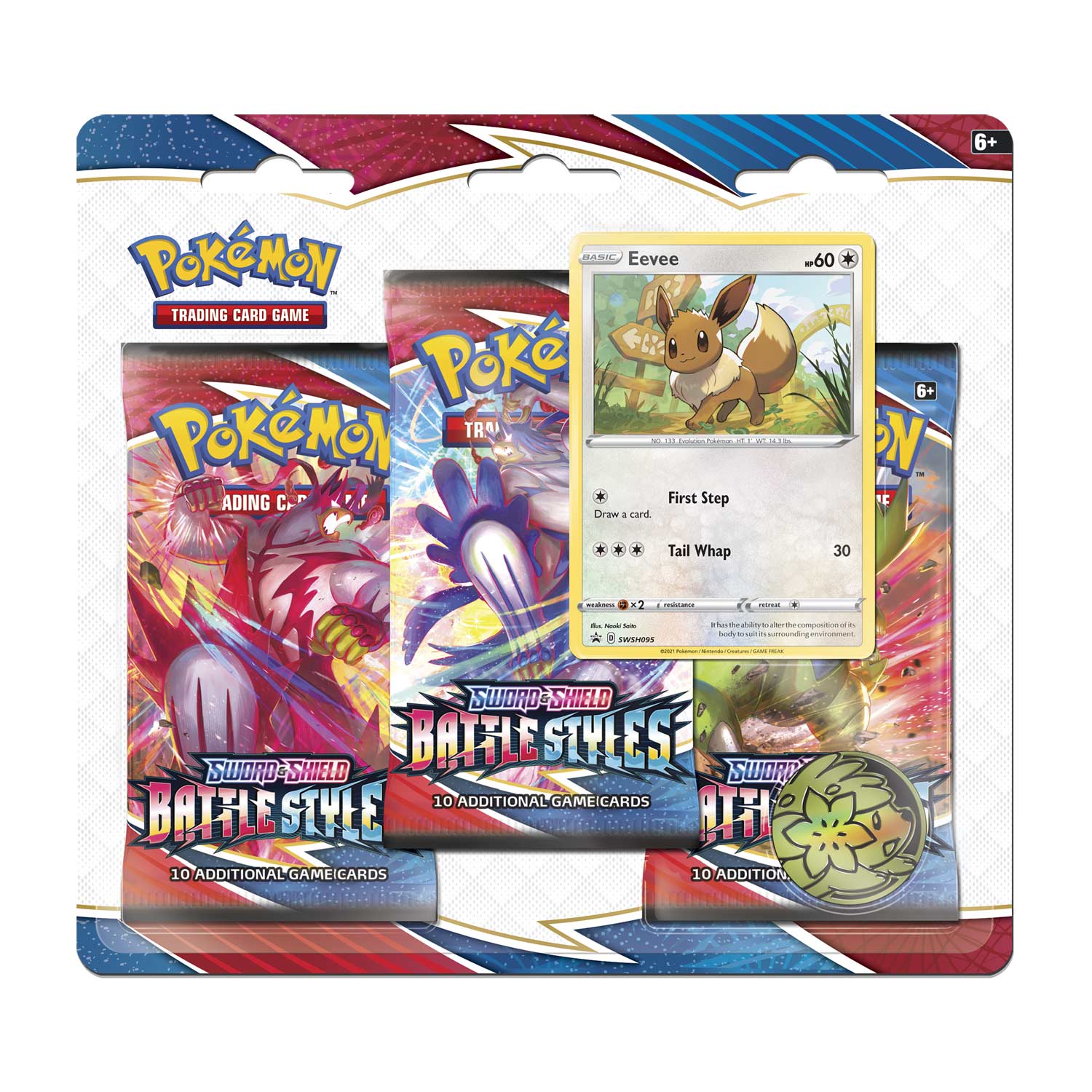 Pokmon TCG: Sword & Shield-Battle Styles 3 Booster Packs, Coin & Eevee Promo Card Super Pokmon TCG: Sword & Shield-Battle Styles 3 Booster Packs, Coin & Eevee Promo Card Super