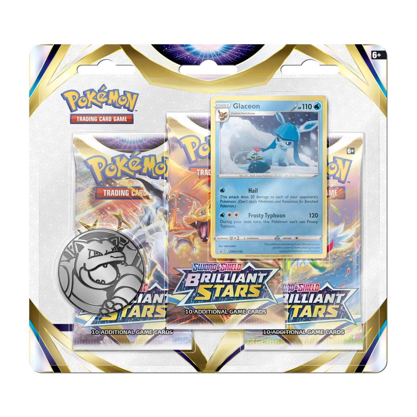Pokémon TCG: Sword & Shield-Brilliant Stars 3 Booster Packs, Coin & Glaceon Promo Card