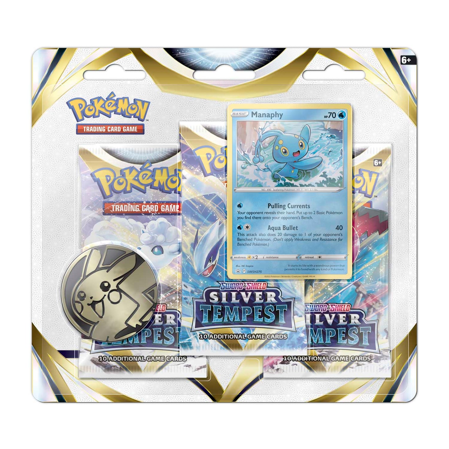 Pokémon TCG: Sword & Shield-Silver Tempest 3 Booster Packs, Coin (1 Blister)