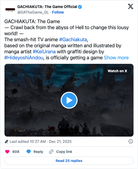 Gachiakuta RPG Announced for PS5, Xbox, PC via Steam