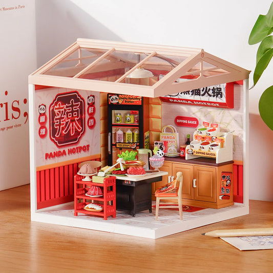 DIY Book Nook Shelf Insert Kit – Panda Hot Pot | Robotime Kawaii Miniature Diorama