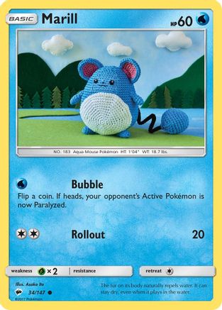 Marill 034/147 - SM  Burning Shadows Reverse Holofoil