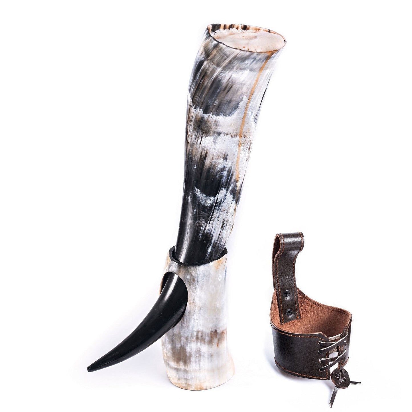 Curved Drinking Horn Bundle with Stand & Holster