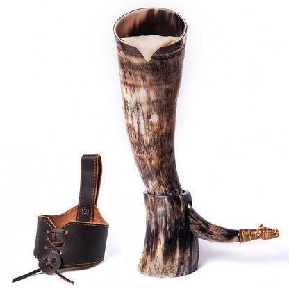 Curved Drinking Horn Bundle with Stand & Holster