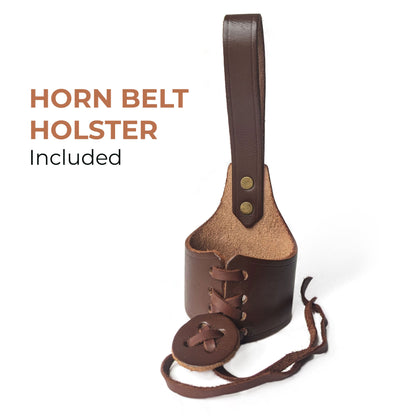 Curved Drinking Horn Bundle with Stand & Holster