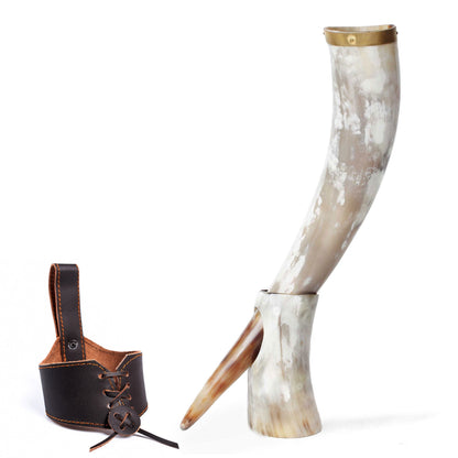 Curved Drinking Horn Bundle with Stand & Holster