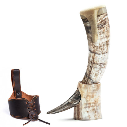 Curved Drinking Horn Bundle with Stand & Holster